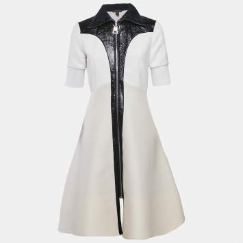 Louis Vuitton Cream Wool Blend Faux Leather Trim Short Dress S