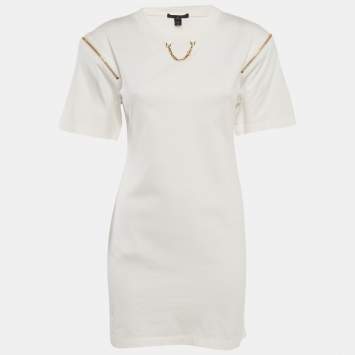 Louis Vuitton White Cotton Jersey Zip Detail T-Shirt Dress XS