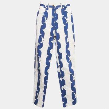 Louis Vuitton Blue Monogram Denim High Rise Jeans S Waist 23"