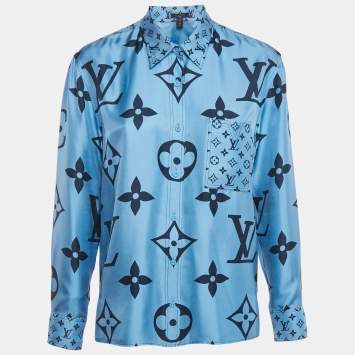 Louis Vuitton Blue Giant Monogram Print Silk Button Front Shirt M