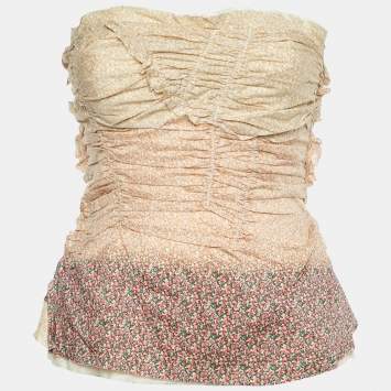 Pre Owned Louis Vuitton Multicolor Printed Cotton Strapless Corset Top M
