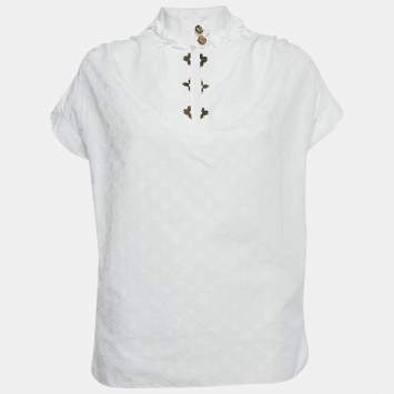 Pre Owned Louis Vuitton white Monogram Fil Coupe Cotton Frill Blouse S