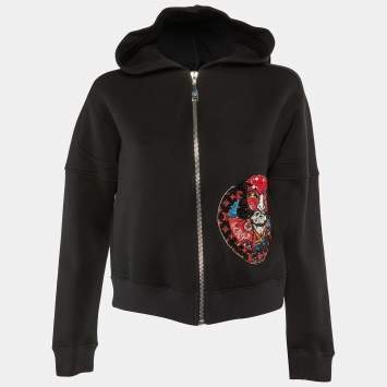 Pre Owned Louis Vuitton X Kansai Yamamoto Black Cotton Kabuki Sequin Patch Hoodie XS