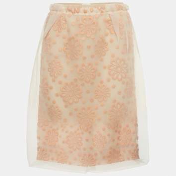 Louis Vuitton Orange Floral Embroidered Organza Pencil Skirt M