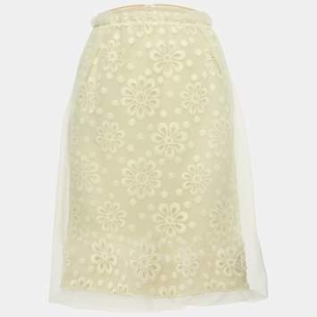 Louis Vuitton Yellow Floral Embroidered Organza Pencil Skirt M