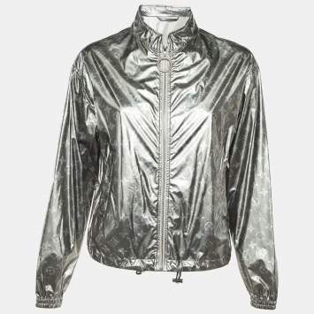 Pre Owned Louis Vuitton Grey Monogram Coated Modal Zip Up Jacket M