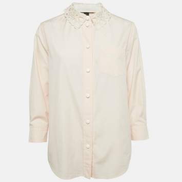Pre Owned Louis Vuitton Peach/Light Orange Cotton Detachable Collar Shirt M