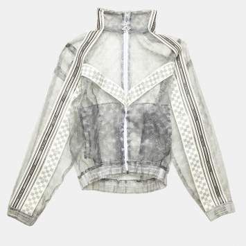 Pre Owned Louis Vuitton Grey Monogram Organza Zip Up Jacket S
