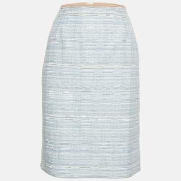 Pre Owned Louis Vuitton Blue Lurex Tweed Pencil Skirt M