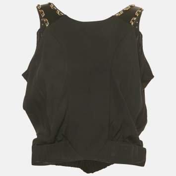 Pre Owned Louis Vuitton Black Crepe Leather and Stud Detail Sleeveless Top M