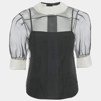 Louis Vuitton Black Sheer Crepe Puff Sleeve Blouse M