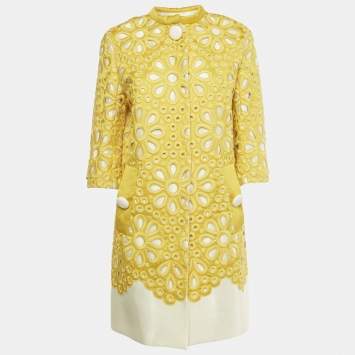 Pre Owned Louis Vuitton Yellow Floral Eyelet Detail Nylon Short Coat S 