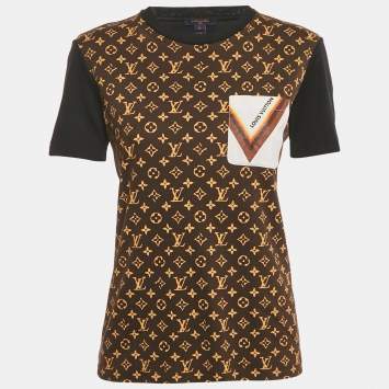 Pre Owned Louis Vuitton Brown/Black Monogram Print Jersey T-Shirt M