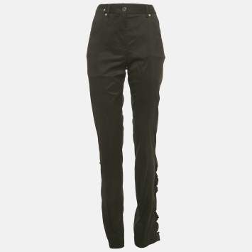 Pre Owned Louis Vuitton Black Crepe Ruffed Pants M