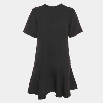 Pre Owned Louis Vuitton Black Wool Blend Flounce Mini Dress M