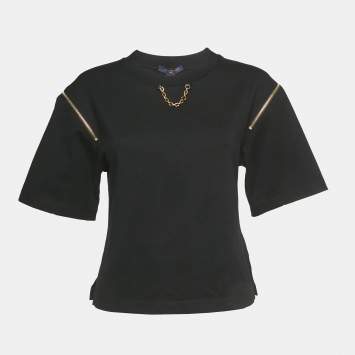 Pre Owned Louis Vuitton Black Silk & Cotton Zipper Detail T-Shirt S
