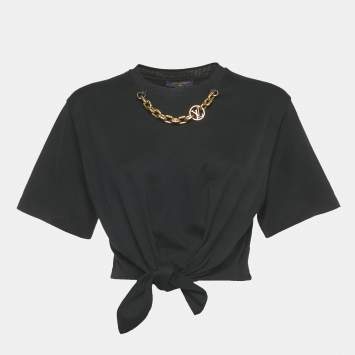 Pre Owned Louis Vuitton Black Cotton Chain Detail Crop T-Shirt XS