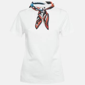 Pre Owned Louis Vuitton White Voyage Scarf Detail Cotton T-Shirt XS