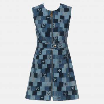 Pre Owned Louis Vuitton 2020 S/S Monogram Denim Sleeveless Dress Size M