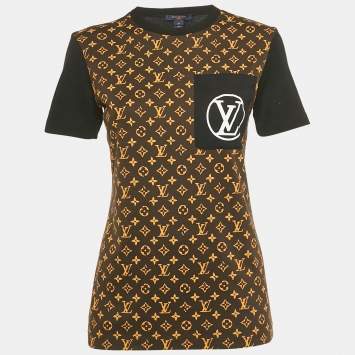 Pre Owned Louis Vuitton Black/Brown Monogram Print Cotton Crew Neck T-Shirt M