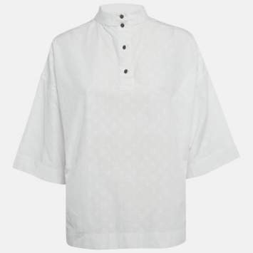 Pre Owned Louis Vuitton White LV Monogram Fil Coupe Loose Fit Blouse M