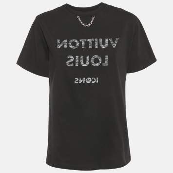 Pre Owned Louis Vuitton Black Icons Print Cotton Crewneck T-Shirt M