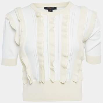 Pre Owned Louis Vuitton White /Cream Knit Ruffled Top XS
