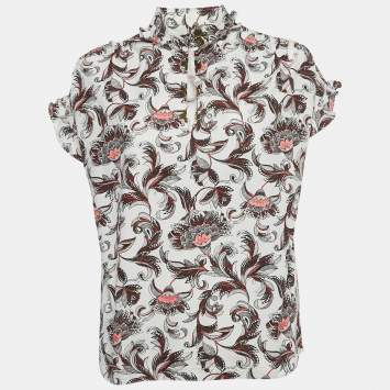 Pre Owned Louis Vuitton White Floral Print Cotton Top M