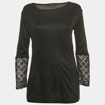 Pre Owned Louis Vuitton Black Lace Detail Jersey Top XS