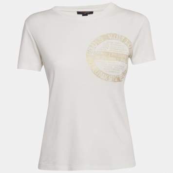 Pre Owned Louis Vuitton White LV Stamp Jersey T-Shirt XS