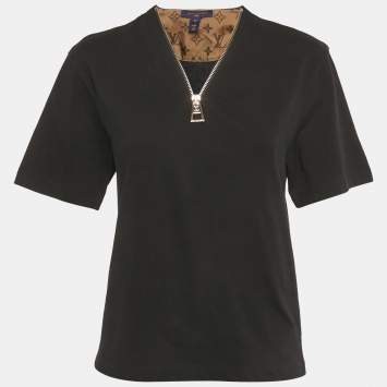 Pre Owned Louis Vuitton Black Jersey Zip-Up Top XS