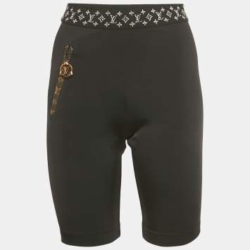 Pre Owned Louis Vuitton Black Monogram Trim Jersey Biker Shorts M