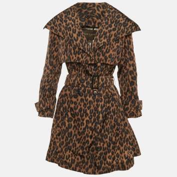 Pre Owned Louis Vuitton Brown Leopard Print Nylon Trench Coat L