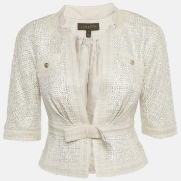 مملوكة مسبقًا جاكيت لوي فيتون تويد لوريكس وردي بتفاصيل فيونكة بمقاس صغير