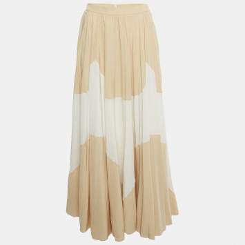 Pre Owned Louis Vuitton Beige /White Abstract Print Silk Pleated Maxi Skirt S