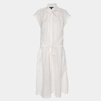 مملوكة مسبقًا فساتين لويس فيتون طوق كنزة بروكار أبيض مزخرف مقاس كبير - لارج