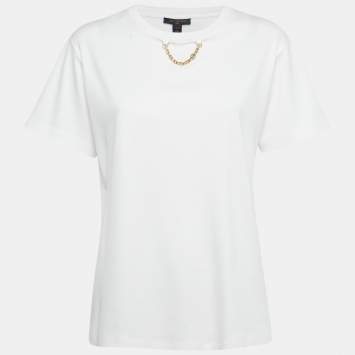 مملوكة مسبقًا تي شيرت لوي فيتون قطن أبيض بتفاصيل سلسلة مقاس كبير (لارج)