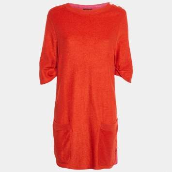 Pre Owned Louis Vuitton Red/Purple Terry & Knit Mini Dress M