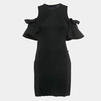 مملوكة مسبقًا فستان ميني لوي فيتون تريكو مضلع مكشوف الكتفين أسود مقاس صغير - إكس سمال