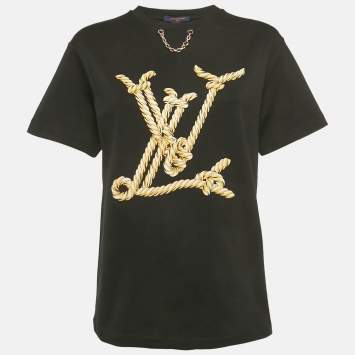 Pre Owned Louis Vuitton Black Nautical LV Cotton Crew Neck T-Shirt M