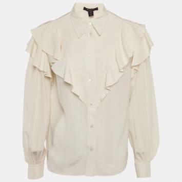 مملوكة مسبقًا Louis Vuitton Cream Silk Ruffled Shirt M