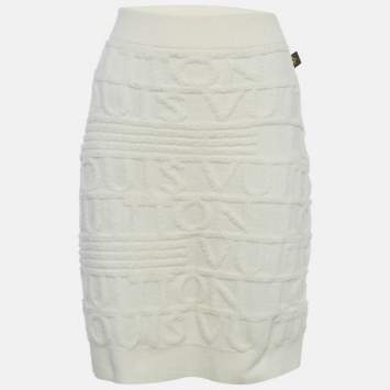 مملوكة مسبقًا Louis Vuitton Cream Logo 3D Signature Knit Mini Skirt S