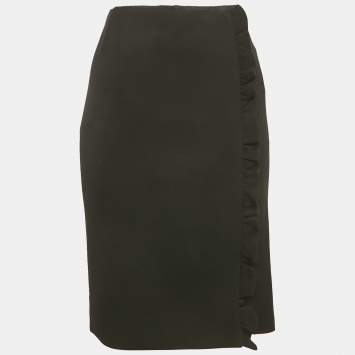 مملوكة مسبقًا Louis Vuitton Black Wool Ruffle Detail Short Skirt M