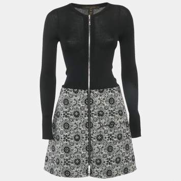 Pre Owned Louis Vuitton Monochrome Rib Knit and Wool Mini Dress M