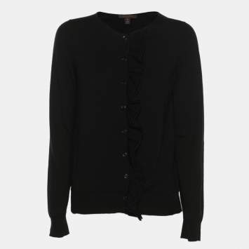 مملوكة مسبقًا كاردیغان لوي فیتون تریکو أسود بأزرار من الأمام مقاس صغير (سمول)
