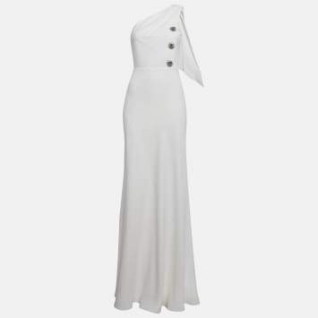 Pre Owned فستان لويس فيتون كريب كتف واحد أوف وايت طويل مقاس صغير - سمول