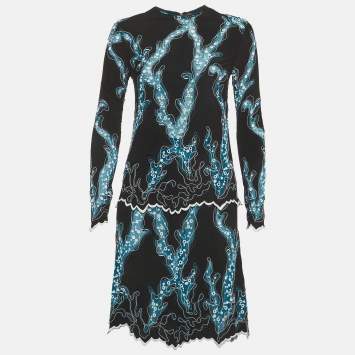 مملوكة مسبقًا Louis Vuitton Black/Blue Embroidered Jersey Mini Dress M