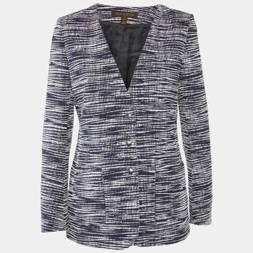 Pre Owned جاكت لوي فيتون أزرار أمامية منقوش أبيض-كحلي مقاس كبير