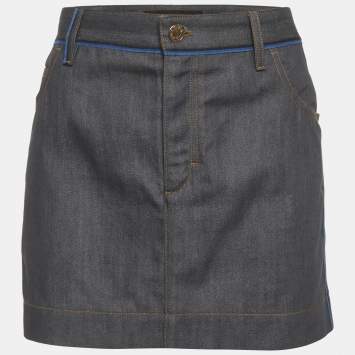 مملوكة مسبقًا تنورة قصيرة جينز رمادي لوي فيتون مقاس كبير/خصر 34 بوصة