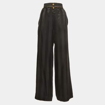 Pre Owned بنطال لوي فيتون حرير مزيج مخطط أسود بقصة مستقيمة مقاس متوسط (ميديم)